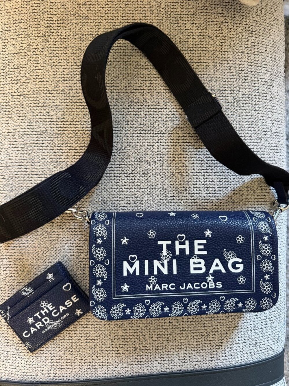 Marc Jacobs The Mini Bandana Leather Bag Blue The Card Case & Dustbags!!! NEW - Picture 2 of 12
